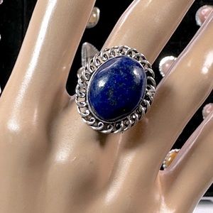 💕 Lapis lazuli gemstone ring silver plated, stamped 925 handcrafted size 9